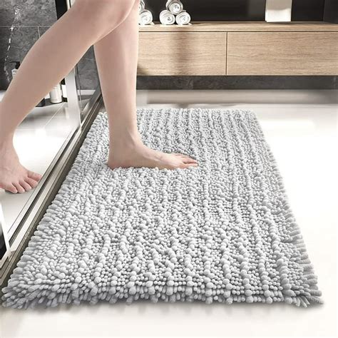 Dexi Soft Chenille Bath Mat Bathroom Rug Non Slip Absorbent Shower Mats Washable Shaggy Bathtub