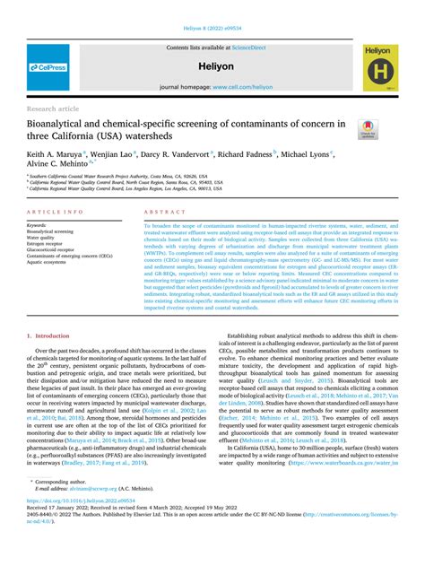 Pdf Bioanalytical And Chemical Specific Screening Of Contaminants Of