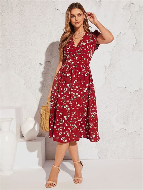 Shein Clasi Floral Print Slant Pocket Dress Shein Usa