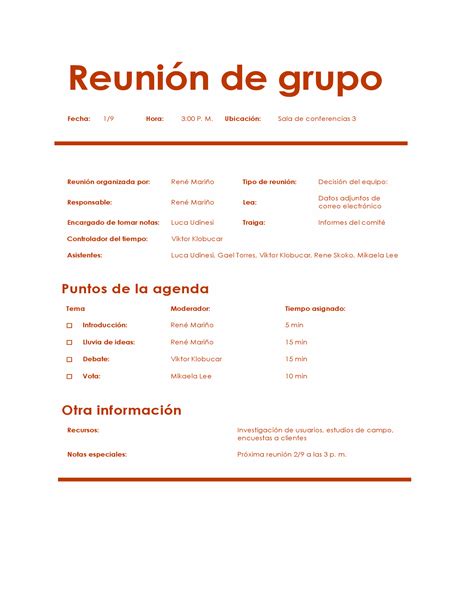 Orden Del D A De Reuni N De Equipo Informal