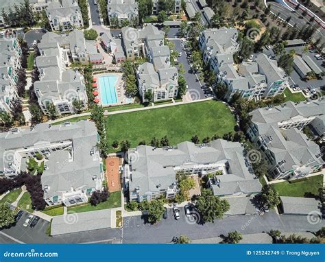 Top View Apartment Complex with Swimming Pool in Silicon Valley, California Stock Image - Image ...