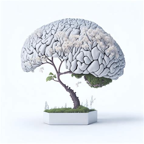 Un cerebro humano del plan del árbol y de las flores Foto Premium