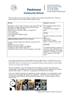 Fillable Online packmoorprimary co School Uniform - Packmoor Community ...