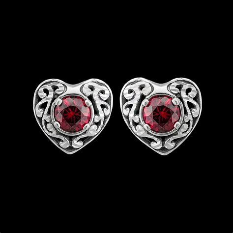 925 Sterling Silver Diamond Cut Round Rhodolite Stud Earrings Ornate