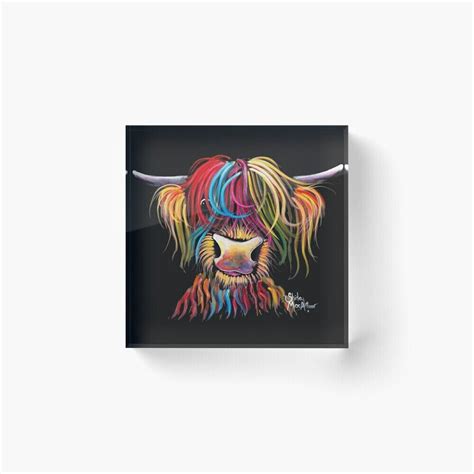 Acrylic Block Scottish Hairy Highland Cow NELLY By Shirley