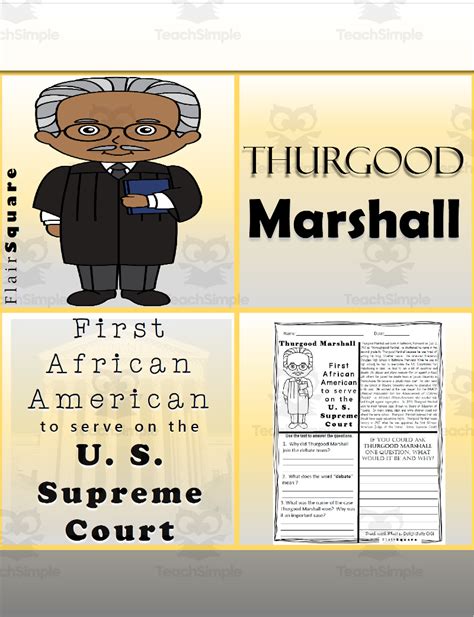 Reading Comprehension For Black History Month Thurgood Marshall By