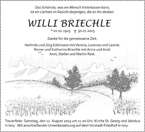 Traueranzeigen Von Willi Briechle Schwaebische De Trauerportal