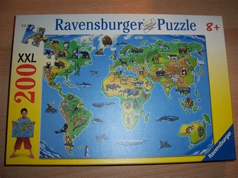 Puzzle 200 Teile XXL Weltkarte Mit Tiere Ravebsburger Puzzle Nr