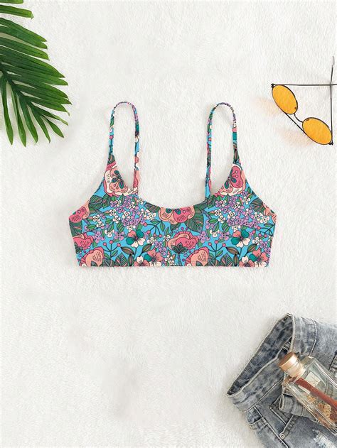 Floral Print Bikini Top Shein Usa