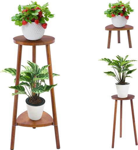 Eocogup Plant Stand Indoor Tall2 Tier Convertible Wooden Flower Stand