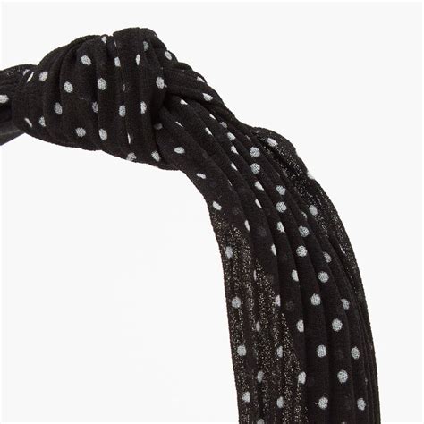 Claires Club Polka Dot Pleated Knotted Headband Black Claires Us