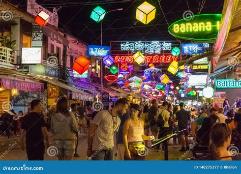 Colourful Bright Lights Pub Street Editorial Photography Image Of