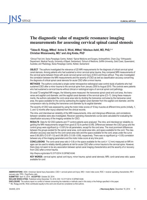 Pdf The Diagnostic Value Of Magnetic Resonance Imaging Measurements