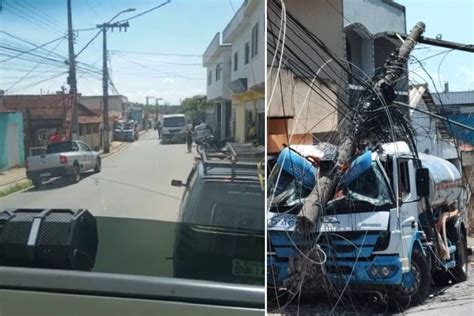 Motorista passa mal e bate caminhão pipa em poste de iluminação no São João