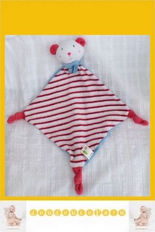 MGM Ours Souris Doudou Peluche Plat Bleu Rayures Rouge Dodo D Amour