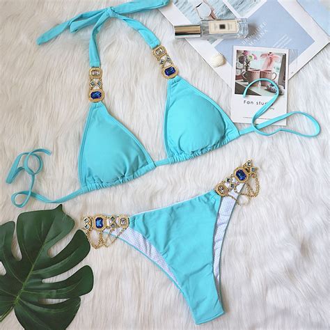 Tponi Swimsuits For Curvy Women Two Piece Sets Elastic Sky Blue Clearance Underwear Bikini M