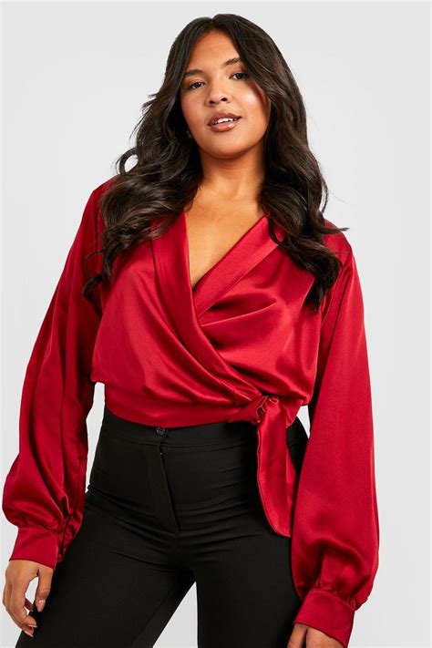 Plus Satin Wrap Top Boohoo