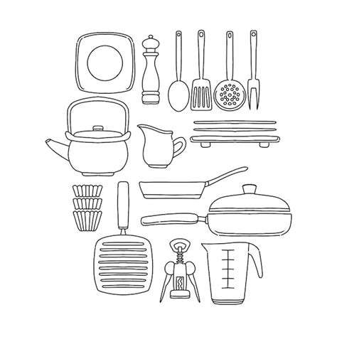 Juego De Cocina Dibujado A Mano Doodle Ilustraciones Vector Set