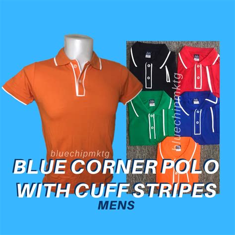 Mens Cotton Blue Corner Polo Shirt W Cuff Stripes Style7 Black Red