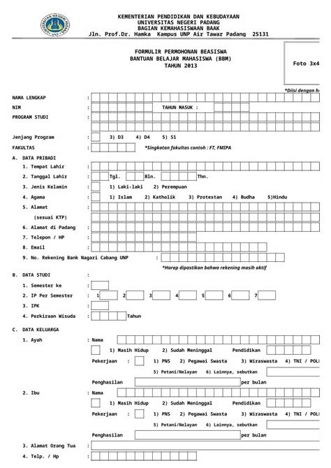 Xls Formulir Permohonan Beasiswa Bbm 2013 Dokumentips