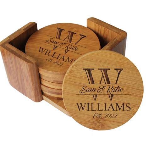 Personalized Wood Coaster Set Of 4 Custom Engraved Coasters Etsy