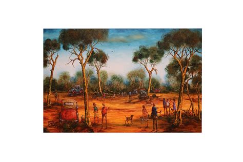 John Cobby B1957 Huge Original Oil On Board Bush Reunion 54cm X 8