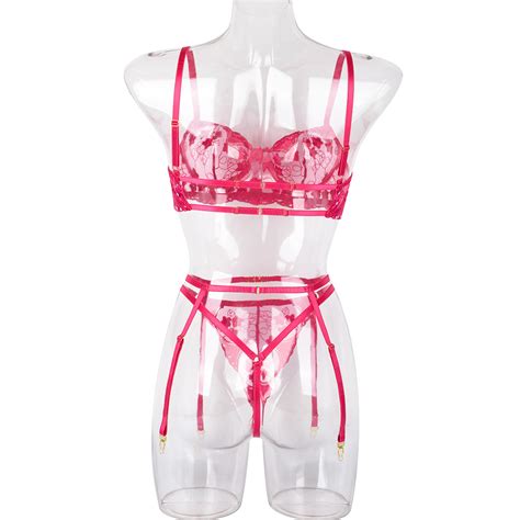 Hot Pink Sexy Lingerie Three Pieces Set VP Clothes