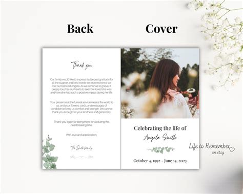 Pages Funeral Program Template Editable In Canva Obituary Etsy