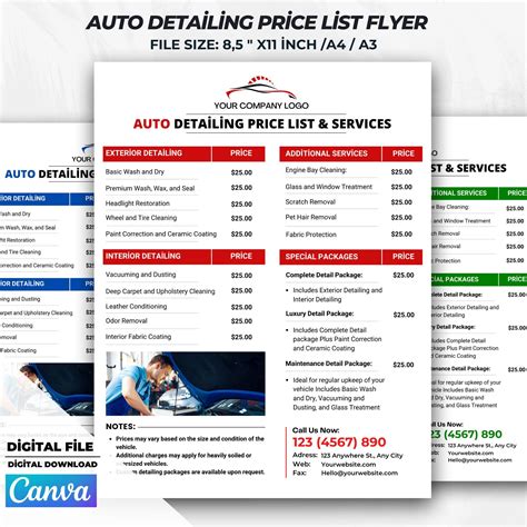 Auto Detailing Price List Flyer Template Mobile Detailing Template