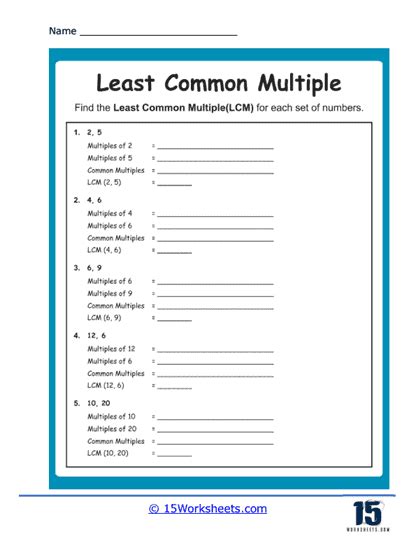 Least Common Multiples Worksheets Worksheets Worksheets Library