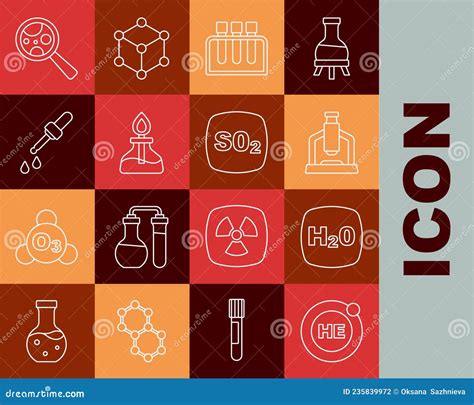 Set Line Helium Chemical Formula H2o Microscope Test Tube Alcohol