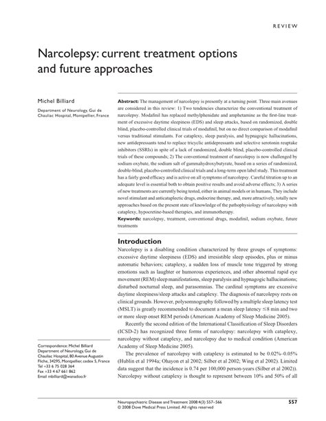 Pdf Narcolepsy Current Treatment Options And Future Approaches