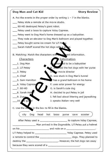 Dog Man and Cat Kid (Book #4) worksheets | Made By Teachers