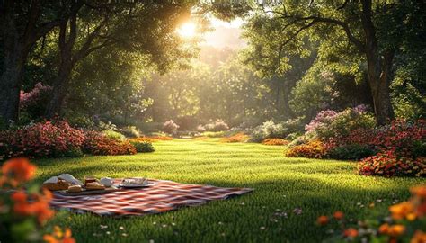 Beautiful Spring Garden Picnic Wallpaper Nature Scene Background In