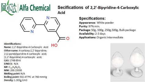 중국 2 2 Bipyridine 4 Carboxylic Acid CAS 번호 1748 89 6 제조업체 무료 샘플 Alfa