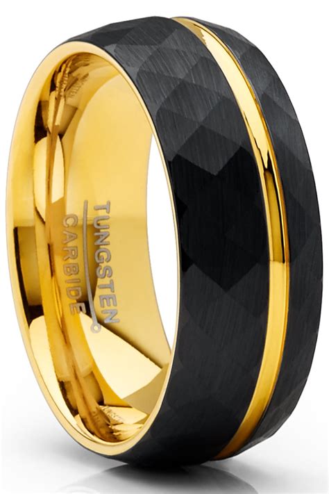 Metal Masters Men S Tungsten Carbide Ring Dome Hammered Black Goldtone