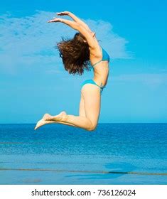 Nude Woman Jumping On Sea Background Stock Photo 383831491 Shutterstock