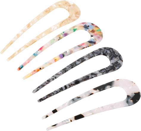 4pcs U Shaped Acetate Hairpin Vintage Hair Clips Resin Bookmark