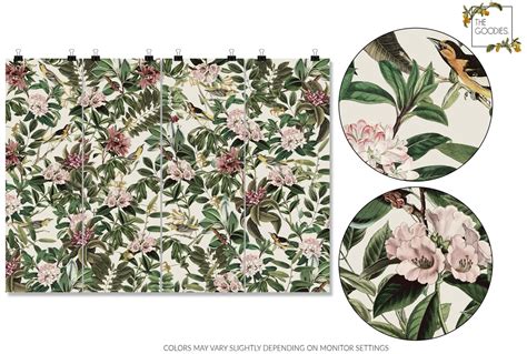 Vintage Botanical Wallpaper Nature Wallmural Pink Flowers Etsy