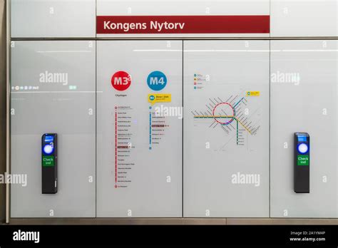 Copenhagen, Zealand Denmark - 29 9 2019: Metro lines map in Kongens Nytorv Station M3 M4 ...