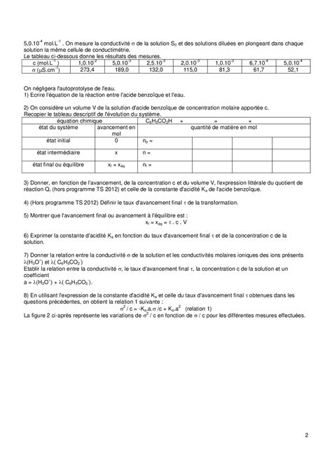 Constante Dacidité De Lacide Benzoïque Sujet Alloschool