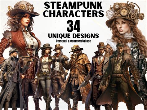 Steampunk Characters Clipart Bundle 34 Watercolor Steampunk - Etsy UK