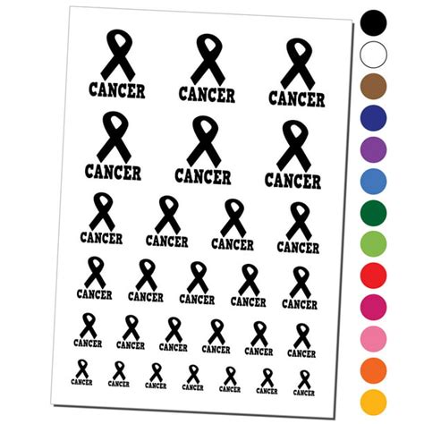 Cancer With Awareness Ribbon Water Resistant Temporary Tattoo Set Fake Body Art Collection