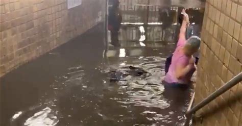 Heavy Rains Pound New York City Flooding Subway Stations And Roads