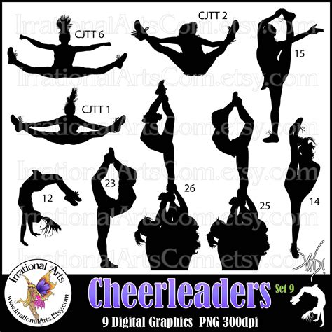 Cheer Stunt Team Silhouettes Set 9 With 9 Png Digital Files Etsy