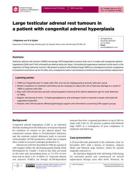 Pdf Large Testicular Adrenal Rest Tumours In A Patient With