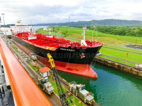 Panama Canal Panama December A Cargo Ship Entering The