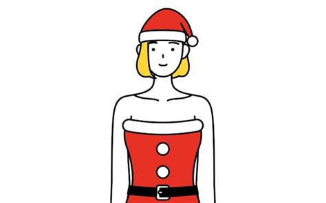 Ilustración De Dibujo De Línea Simple De Una Mujer Vestida Como Santa