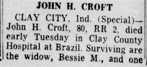 John H Croft Obit 26 Oct 1966 The Terre Haute Tribune Terre Haute In