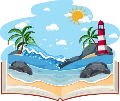 Open Book With Blank Beach Scene Vector Art At Vecteezy